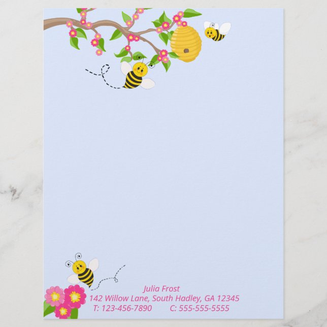 Happy Little Humle Bienen und Blume Briefbogen (Vorderseite)
