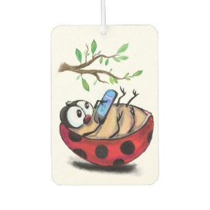 Happy Little Ladybug mit Telefon - Cartoon Zeichne Autolufterfrischer