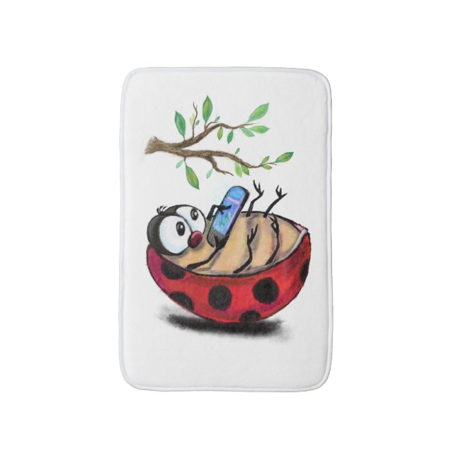 Happy Little Ladybug mit Telefon - Cartoon Zeichne Badematte (Vorderseite Vertikal)
