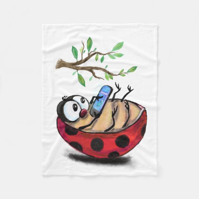 Happy Little Ladybug mit Telefon - Cartoon Zeichne Fleecedecke (Vorderseite)