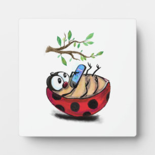 Happy Little Ladybug mit Telefon - Cartoon Zeichne Fotoplatte