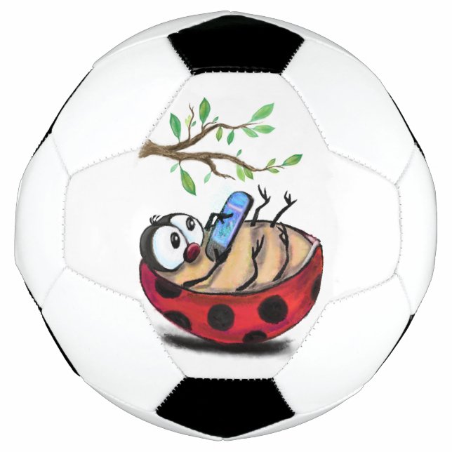 Happy Little Ladybug mit Telefon - Cartoon Zeichne Fußball (Vorderseite)