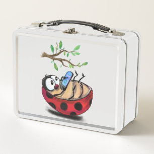 Happy Little Ladybug mit Telefon - Cartoon Zeichne Metall Brotdose