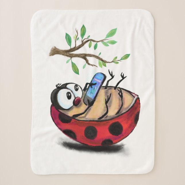 Happy Little Ladybug mit Telefon - Cartoon Zeichne Sherpadecke (Vorderseite)