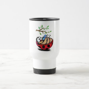 Happy Little Ladybug mit Telefon - Funny Zeichnend Reisebecher