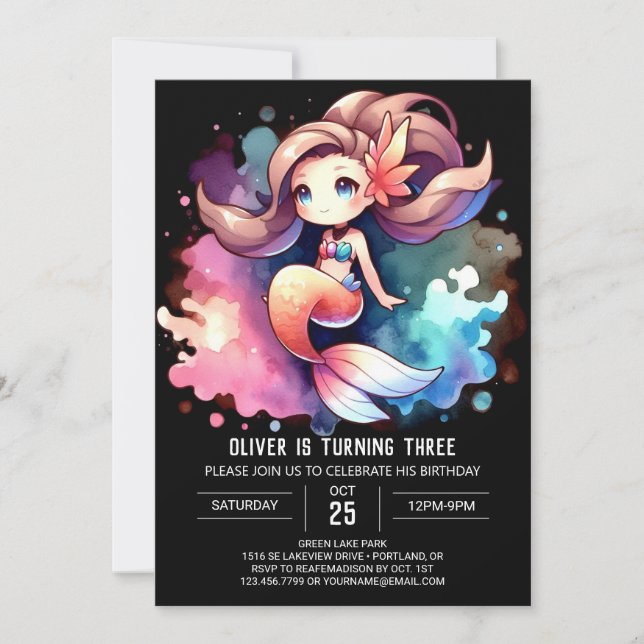 Happy Little Mermaid Birthday Einladung (Vorderseite)