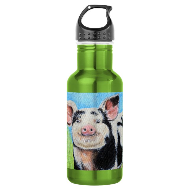 Happy Little Pig Painting Edelstahlflasche (Vorderseite)