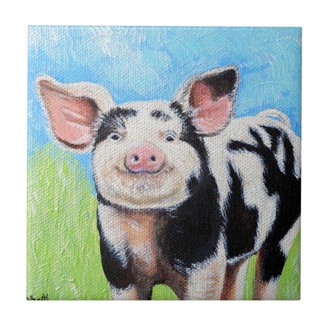 Happy Little Pig Painting Fliese (Vorderseite)