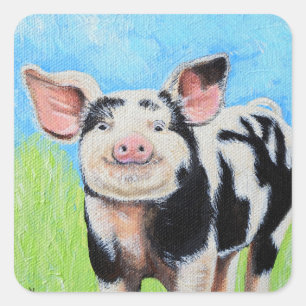 Happy Little Pig Painting Quadratischer Aufkleber