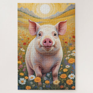 Happy Little Pig Sunny Daisy Field