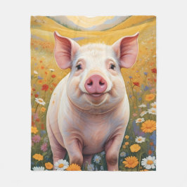 Happy Little Pig Sunny Daisy Field Fleecedecke