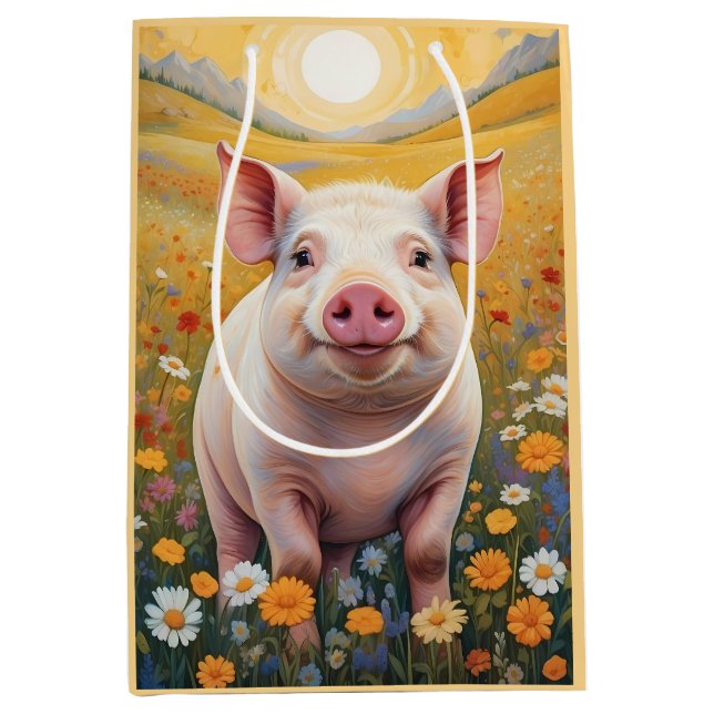 Happy Little Pig Sunny Daisy Field Mittlere Geschenktüte (Vorderseite)
