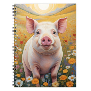 Happy Little Pig Sunny Daisy Field Notizblock
