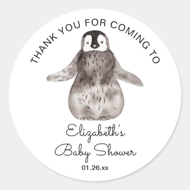 Happy Little Pinguin Baby Dusche Vielen Dank Runder Aufkleber (Vorderseite)