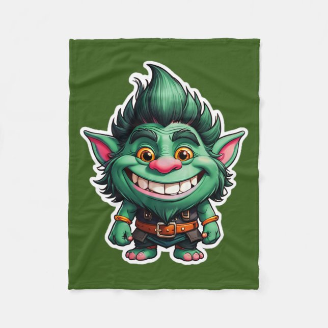 Happy Little Troll Chibi Illustration Fleecedecke (Vorderseite)