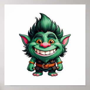 Happy Little Troll Chibi Illustration Poster