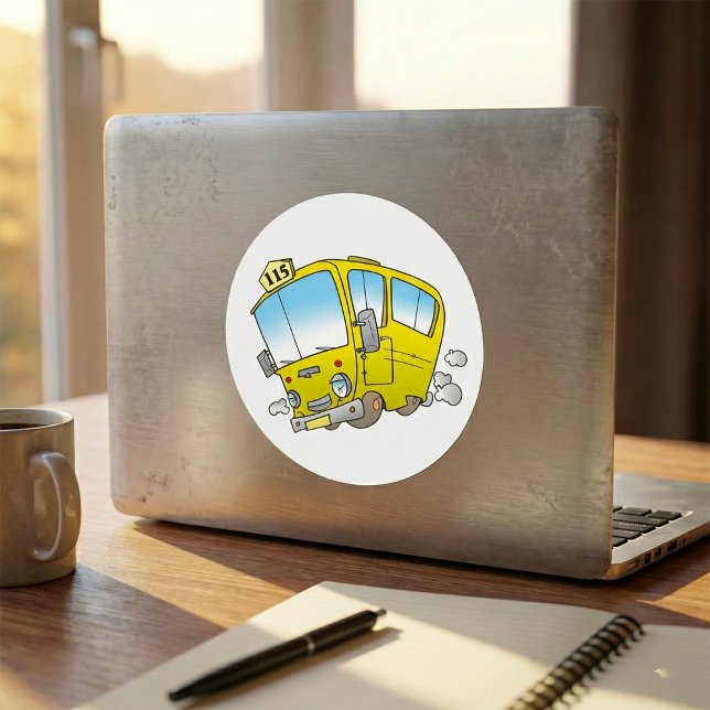 Happy Little Yellow School Bus Runder Aufkleber (Von Creator hochgeladen)