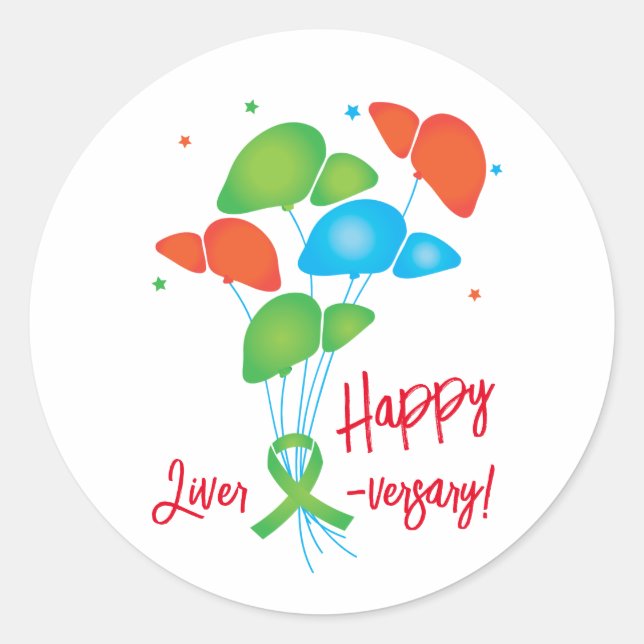 Happy Liver-Jubiläum Transplant Balloons Classic R Runder Aufkleber (Vorderseite)