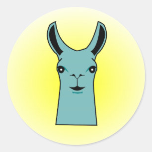 Happy Llama Aquamarin Zeichnend Runder Aufkleber