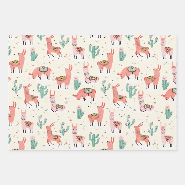 Happy Llama Geschenkpapier Set (Vorderseite)