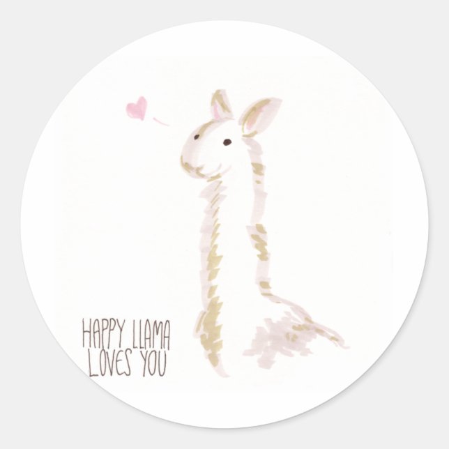 Happy Llama Lieben You Runder Aufkleber (Vorderseite)