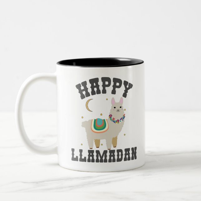 Happy Llamadan Funny Ramadan Niedlich Alpaca Gesch Zweifarbige Tasse (Links)