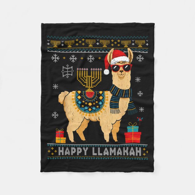Happy Llamakah Funny Ugly Hanukkah Sweater Llama P Fleecedecke (Vorderseite)