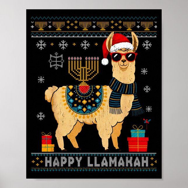 Happy Llamakah Funny Ugly Hanukkah Sweater Llama P Poster (Vorne)