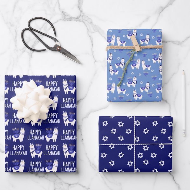 Happy Llamakah Hanukkah Geschenkpapier Set (Vorderseite)