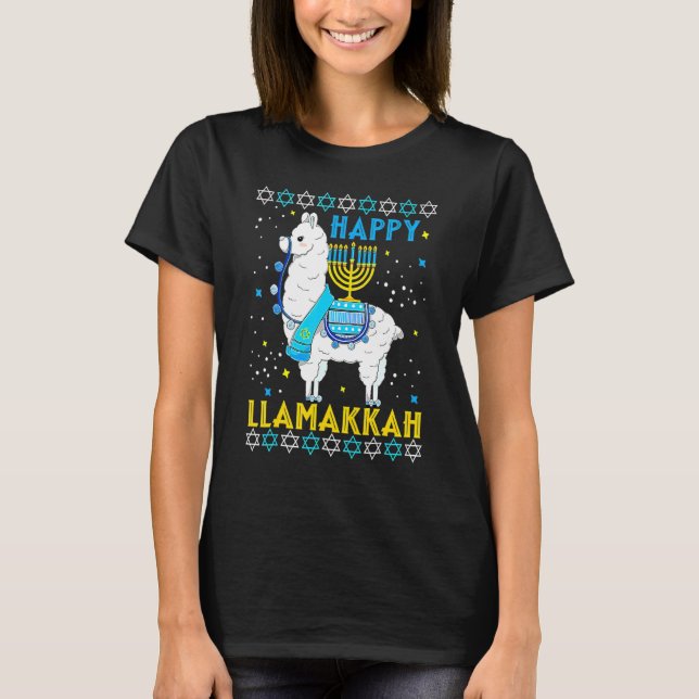 Happy Llamakkah Cute Jewish Llama Sunglasses Hanuk T-Shirt (Vorderseite)