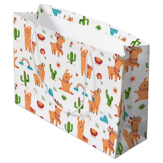 Happy Llamas Große Geschenktüte (Rückseite Schrägansicht)