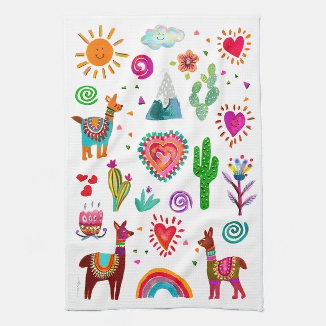Happy Llamas & Hearts Einfache Küchentücher (Vertikal)