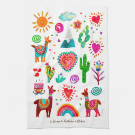 Happy Llamas & Hearts Küchenhandtücher nach Maß Geschirrtuch