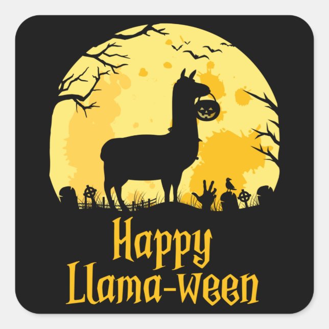 Happy Llamaween Funny Halloween Llama Kostümgesche Quadratischer Aufkleber (Vorderseite)