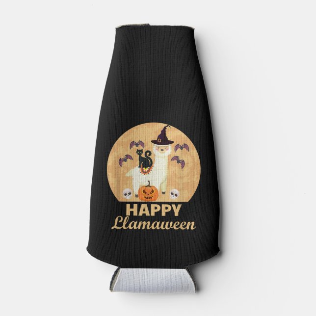 Happy Llamaween Funny Llama Lover Spooky Halloween Flaschenkühler (Vorderseite)