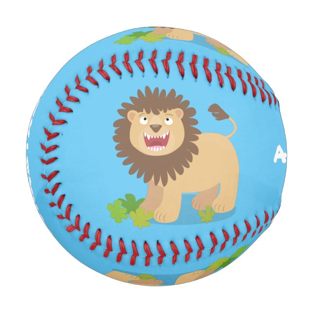 Happy Löwe brüllend Cartoon Illustration Baseball (Vorderseite Links)