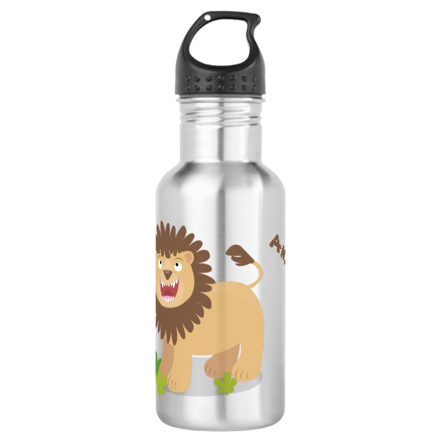 Happy Löwe brüllend Cartoon Illustration Edelstahlflasche (Vorderseite)