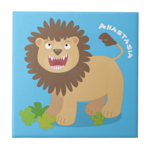 Happy Löwe brüllend Cartoon Illustration Fliese