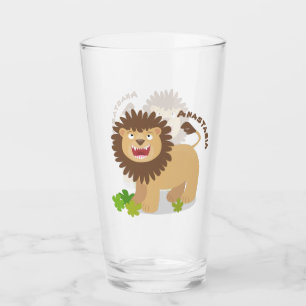 Happy Löwe brüllend Cartoon Illustration Glas