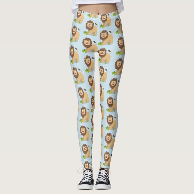 Happy Löwe brüllend Cartoon Illustration Leggings (Vorderseite)