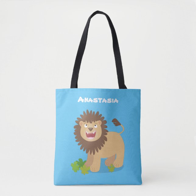 Happy Löwe brüllend Cartoon Illustration Tasche (Vorderseite)