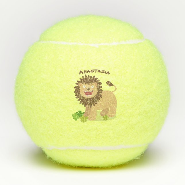 Happy Löwe brüllend Cartoon Illustration Tennisbälle (Vorderseite)