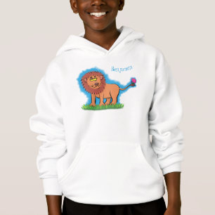 Happy Löwe mit Schmetterling-Cartoon-Abbildung Hoodie