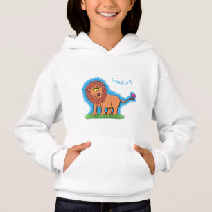 Happy Löwe mit Schmetterling-Cartoon-Abbildung Hoodie