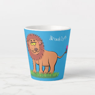 Happy Löwe mit Schmetterling-Cartoon-Abbildung Milchtasse