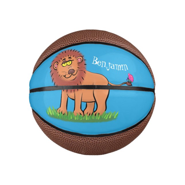 Happy Löwe mit Schmetterling-Cartoon-Abbildung Mini Basketball (Vorderseite)