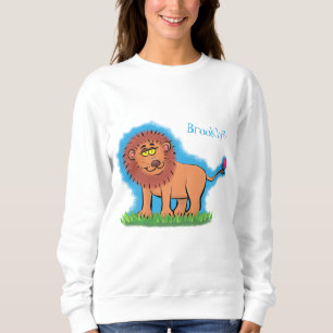 Happy Löwe mit Schmetterling-Cartoon-Abbildung Sweatshirt