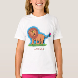Happy Löwe mit Schmetterling-Cartoon-Abbildung T-Shirt