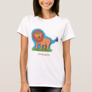 Happy Löwe mit Schmetterling-Cartoon-Abbildung T-Shirt
