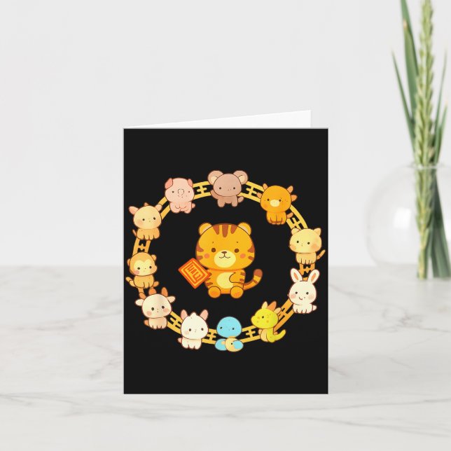 Happy Lunar New Year Animals 12 Chinese Zodiac Sig Karte (Vorderseite)